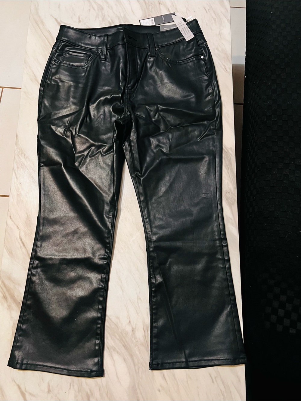 Black Faux Leather Flare & Wide Leg Jeans